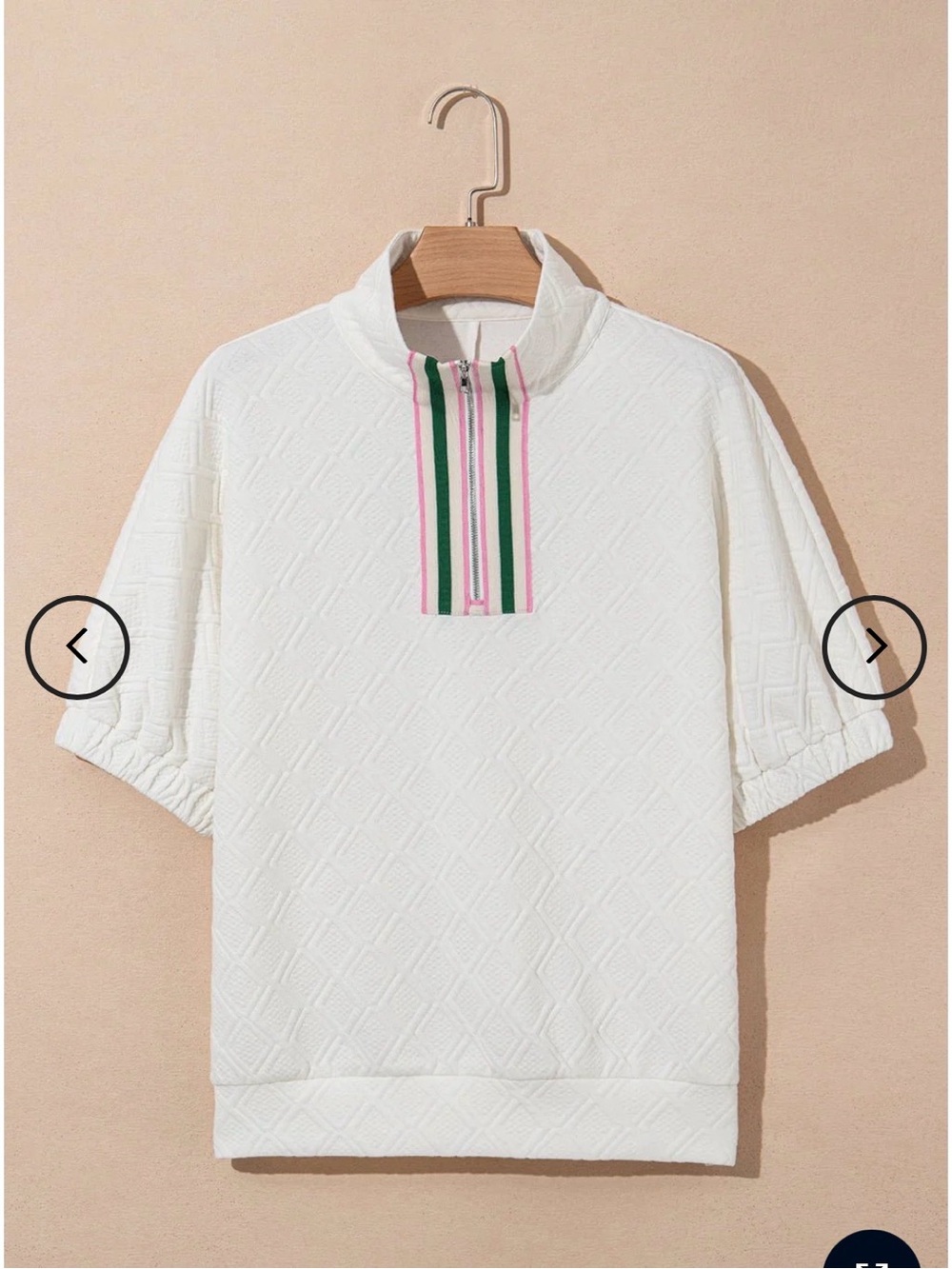 White Knit Half-Zip Pullover Top with Pink & Green Trim - Picture 2 of 9